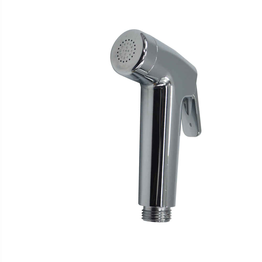 Real Bidets chrome handheld bidet sprayer standing upright on white background