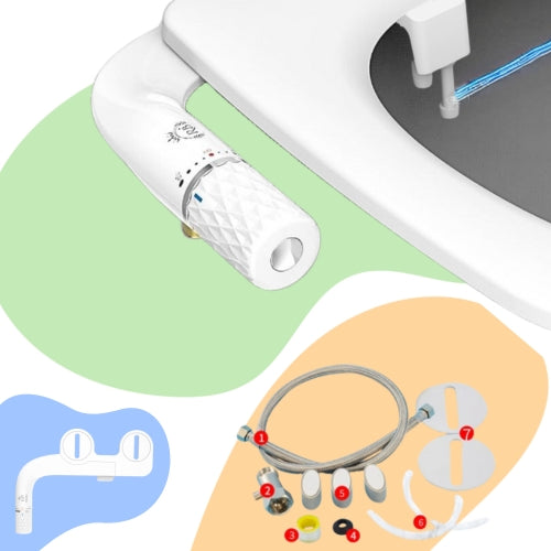 Close-up of white bidet control knob showing adjustable spray dial