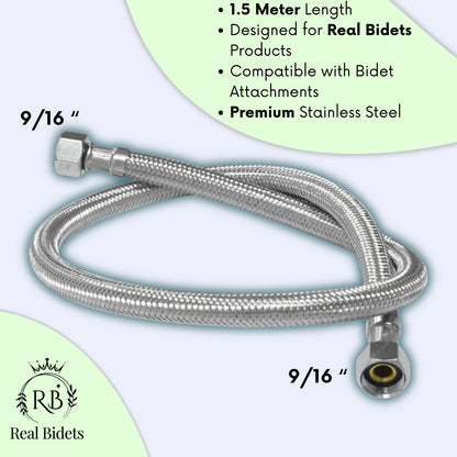 Real Bidets G9/16 inch Stainless Steel Bidet HOSE | 1.5 meter