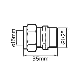 Brass Compression Adapting Male Coupler 15mm x G1/2" | Bidet Tee to Copper Pipe Connector