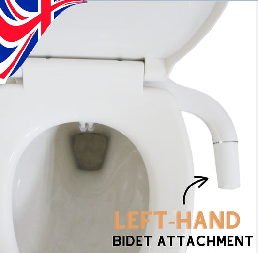 Left-Hand Bidet Toilet Seat Attachment – Dual Nozzle, Adjustable Pressure, UK ½" Tee Connector