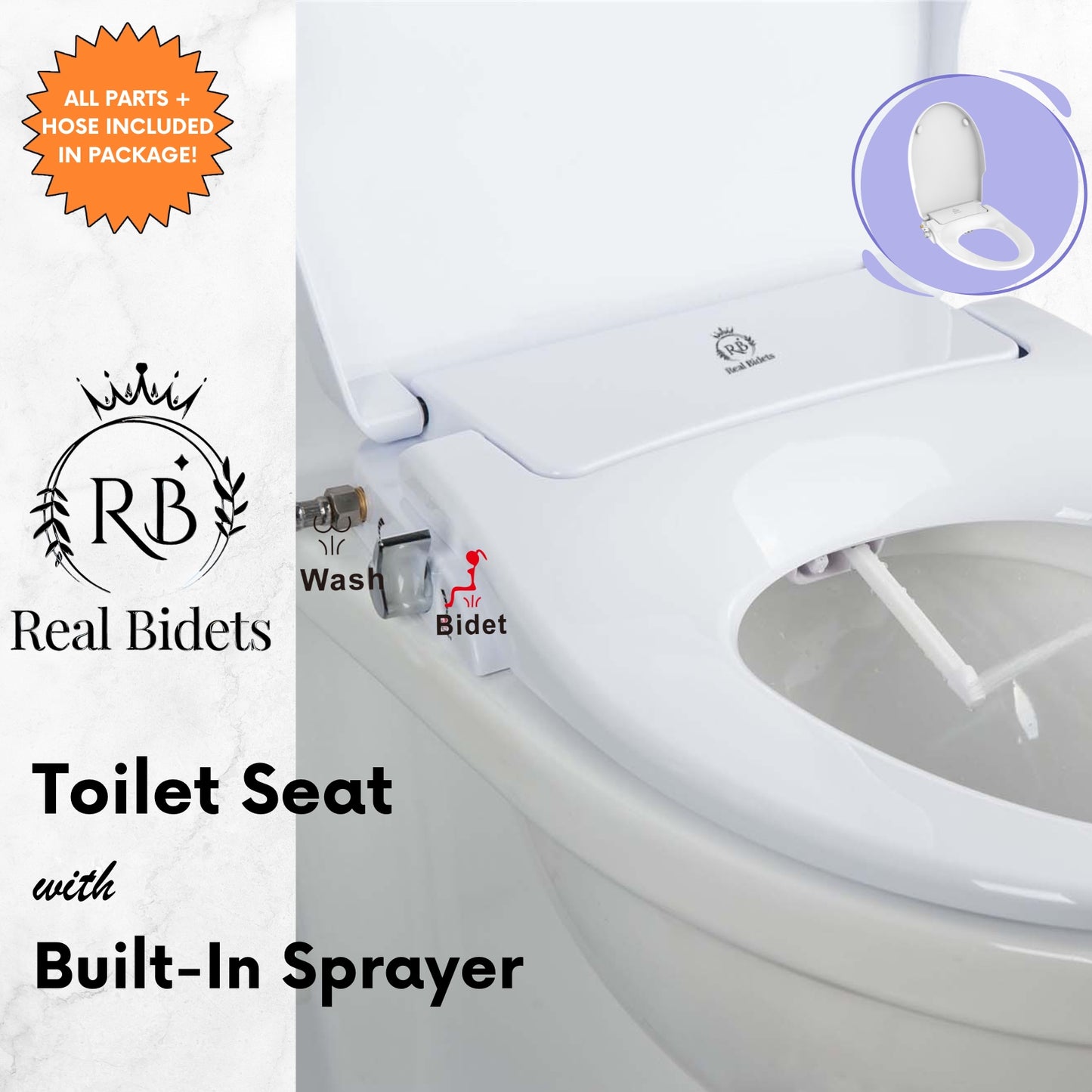 Real Bidets Full Bidet Toilet Seat with Built-In Sprayer – Dual Action, Non-Electric, Soft-Closing | RBC003 | UK